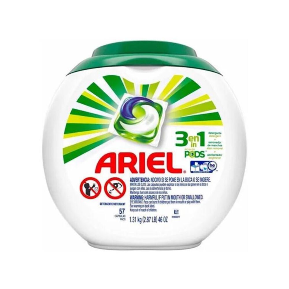 Detergente En Capsulas 3 En 1 Con Envase 57 Pods Ariel image number 0.0